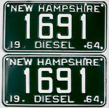 Two New Hampshire license plates with the number 1691 and 'DIESEL' text on a green background.
