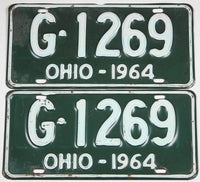 pair of classic 1964 Ohio car license plates in very good condition