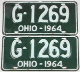 pair of classic 1964 Ohio car license plates in very good condition