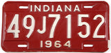 Classic 1964 Indiana car license plate grading very good plus