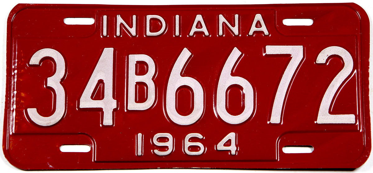 Classic 1964 Indiana car license plate in excellent minus condition
