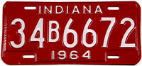 Classic 1964 Indiana car license plate in excellent minus condition