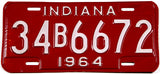 Classic 1964 Indiana car license plate in excellent minus condition