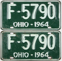 pair of classic 1964 Ohio car license plates grading very good minus