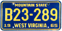 A 1965 West Virginia Truck License Plate for sale at Brandywine General Store in excellent minus condition