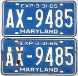 1965 Maryland License Plates