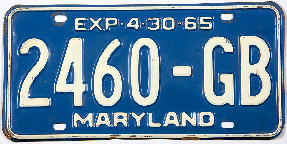 1965 Maryland truck license plate grading very good plus with bend at top
