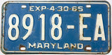 1965 Maryland single truck license plate grading very good minus