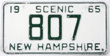 Vintage New Hampshire license plate with 'Scenic 65' and number '807'