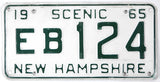 Vintage New Hampshire license plate from 1965 with 'Scenic' and 'New Hampshire' text.