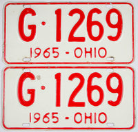 pair of classic 1965 Ohio car license plates grading very good 