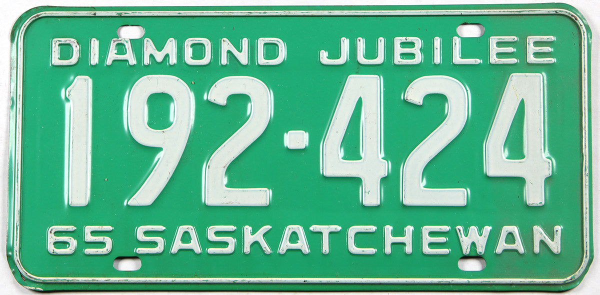 Classic 1965 Saskatchewan car license plate grading very good plus