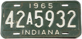 1965 Indiana car license plate grading very good