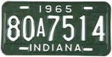 1965 Indiana car license plate grading very good plus
