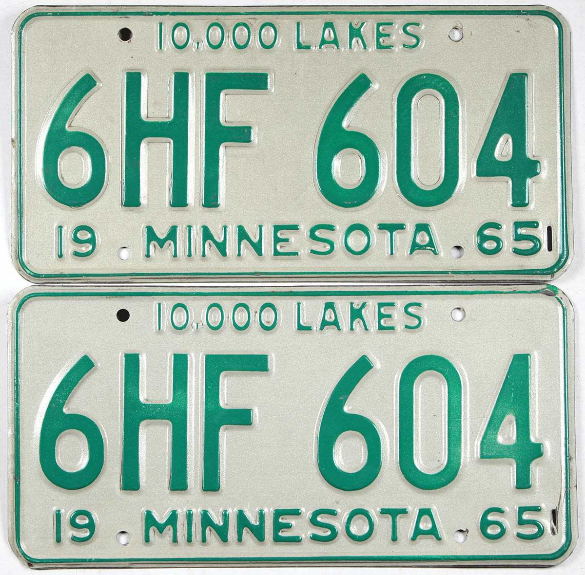 Classic pair 1965 Minnesota car license plates grading very good plus
