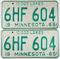 Classic pair 1965 Minnesota car license plates grading very good plus