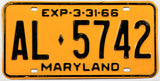 1966 Maryland Single License Plate