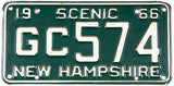 1966 New Hampshire license plate grading excellent minus