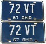 A pair of 1967 Ohio car license plates with great DMV number 72 VT 