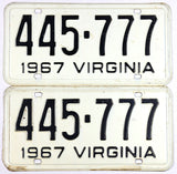 A used pair of 1967 VA license plates in very good condition