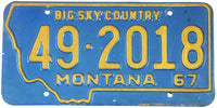 Classic 1967 Montana car license plate grading very good
