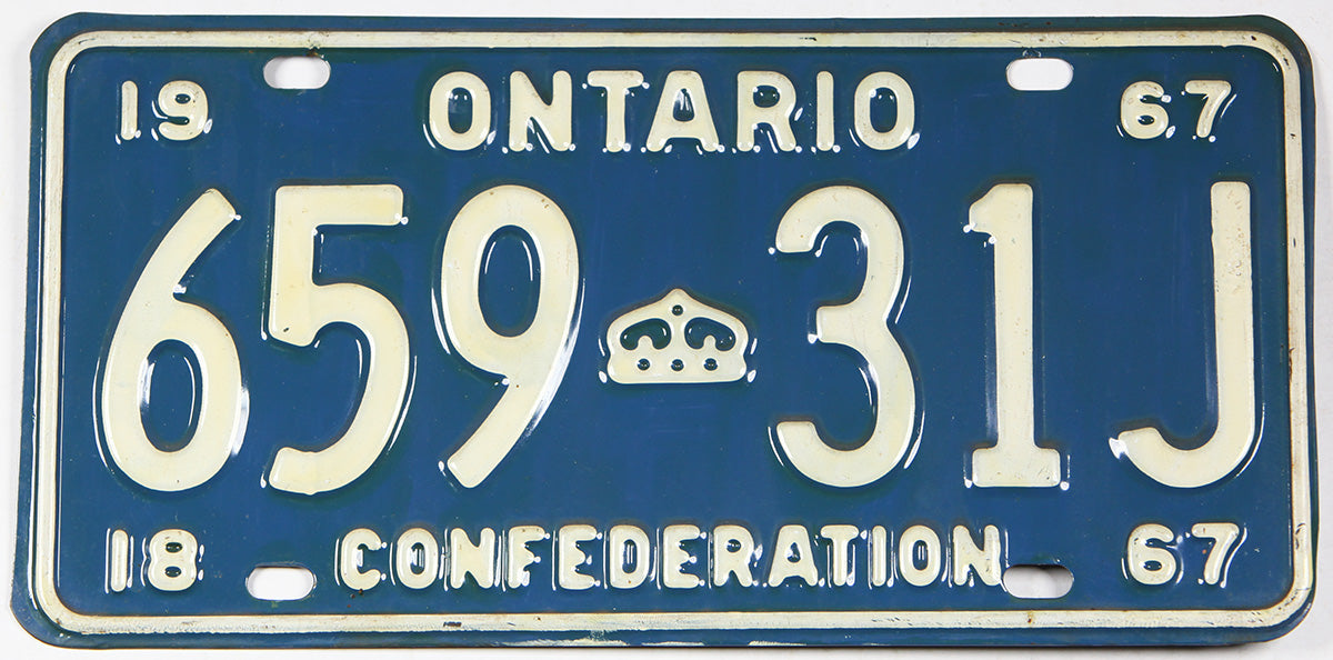 Classic 1967 Ontario car license plate grading very good plus