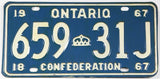 Classic 1967 Ontario car license plate grading very good plus