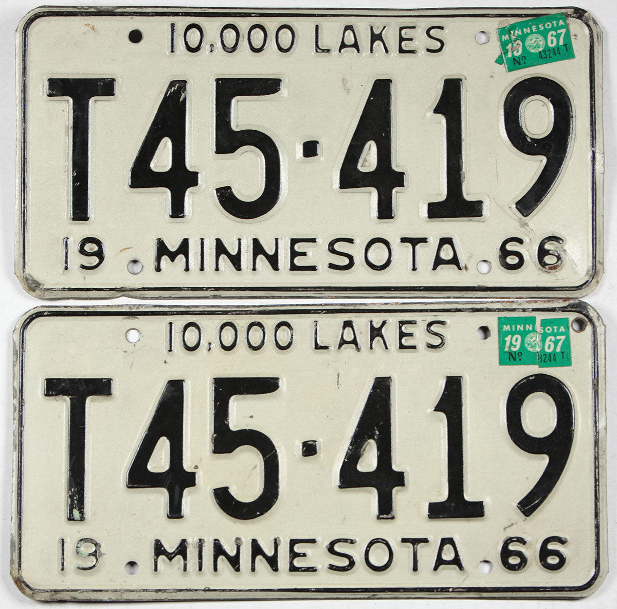 Classic pair 1967 Minnesota farm truck license plates grading very good