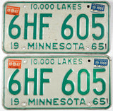 Classic pair 1967 Minnesota car license plates grading an average of around very good