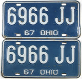 pair of classic 1967 Ohio car license plates grading very good one with bend