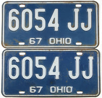 pair of classic 1967 Ohio car license plates grading very good 