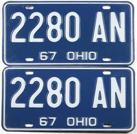 classic 1967 Ohio passenger car license plates in excellent condition