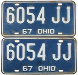 pair of classic 1967 Ohio car license plates grading very good 