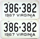 Classic pair of 1967 Virginia car license plates grading excellent minus