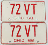 A pair of 1968 Ohio license plates for sale by Brandywine General Store with great dmv number of 72 VT