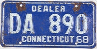 classic 1968 Connecticut dealer license plate in good plus condition