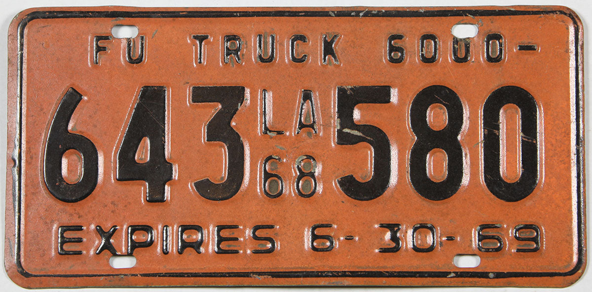 1968 Louisiana farm truck license plate grading very good