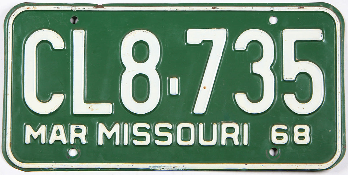 classic 1968 Missouri car license plate grading very good plus