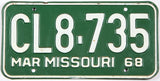 classic 1968 Missouri car license plate grading very good plus