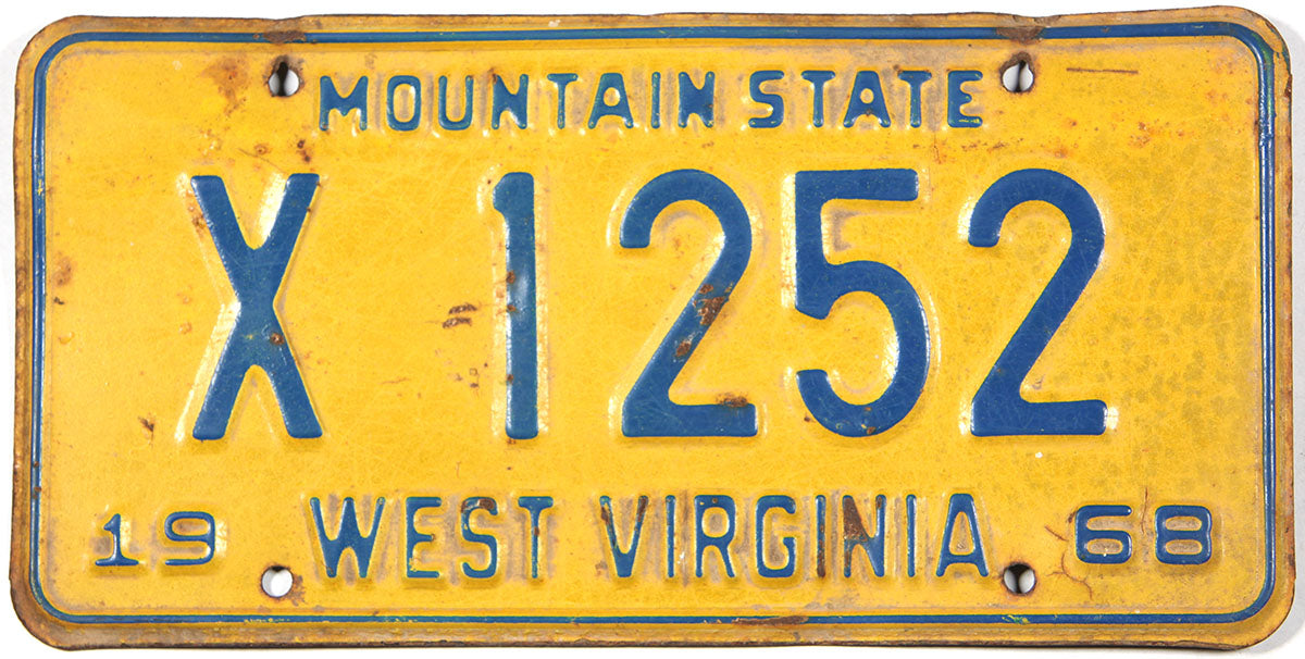 vintage 1968 West Virginia farm license plate grading very good minus