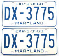 pair classic 1968 Maryland car license plates in excellent condition