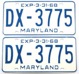 pair classic 1968 Maryland car license plates in excellent condition