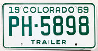 A NOS classic 1969 Colorado Trailer License Plate for sale at Brandywine General Store in New Old Stock near mint condition