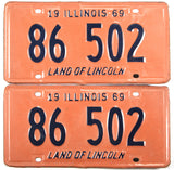 A Pair of classic 1969 Illinois Car License Plates for sale at Brandywine General Store in very good condition