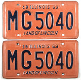 A Pair of classic 1969 Illinois Car License Plates for sale at Brandywine General Store in very good condition