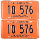 A Pair of classic 1969 Illinois Car License Plates for sale at Brandywine General Store in very good plus condition