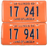A Pair of classic 1969 Illinois Car License Plates for sale at Brandywine General Store in very good plus condition