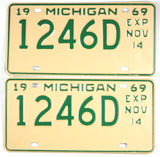 A pair of 1969 Michigan Commercial License Plates for sale by Brandywine General Store in excellent minus condition