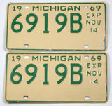 A pair of 1969 Michigan Commercial License Plates for sale by Brandywine General Store in very good plus condition