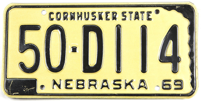 1969 Nebraska Single License Plate